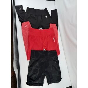 Gymshark Womens Seamless Activewear Bundle Leggings & Shorts Black Red Camo S